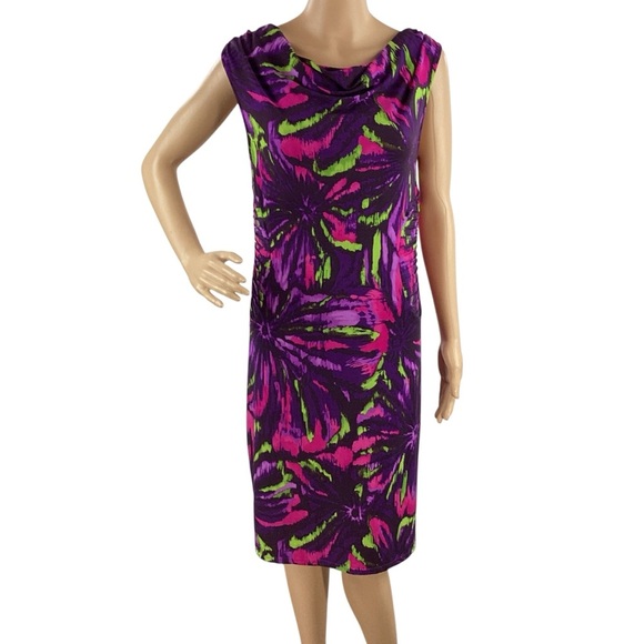 Antonio Melani Cowl Neck Abstract Sheath Dress Purple Multi S - Picture 1 of 7